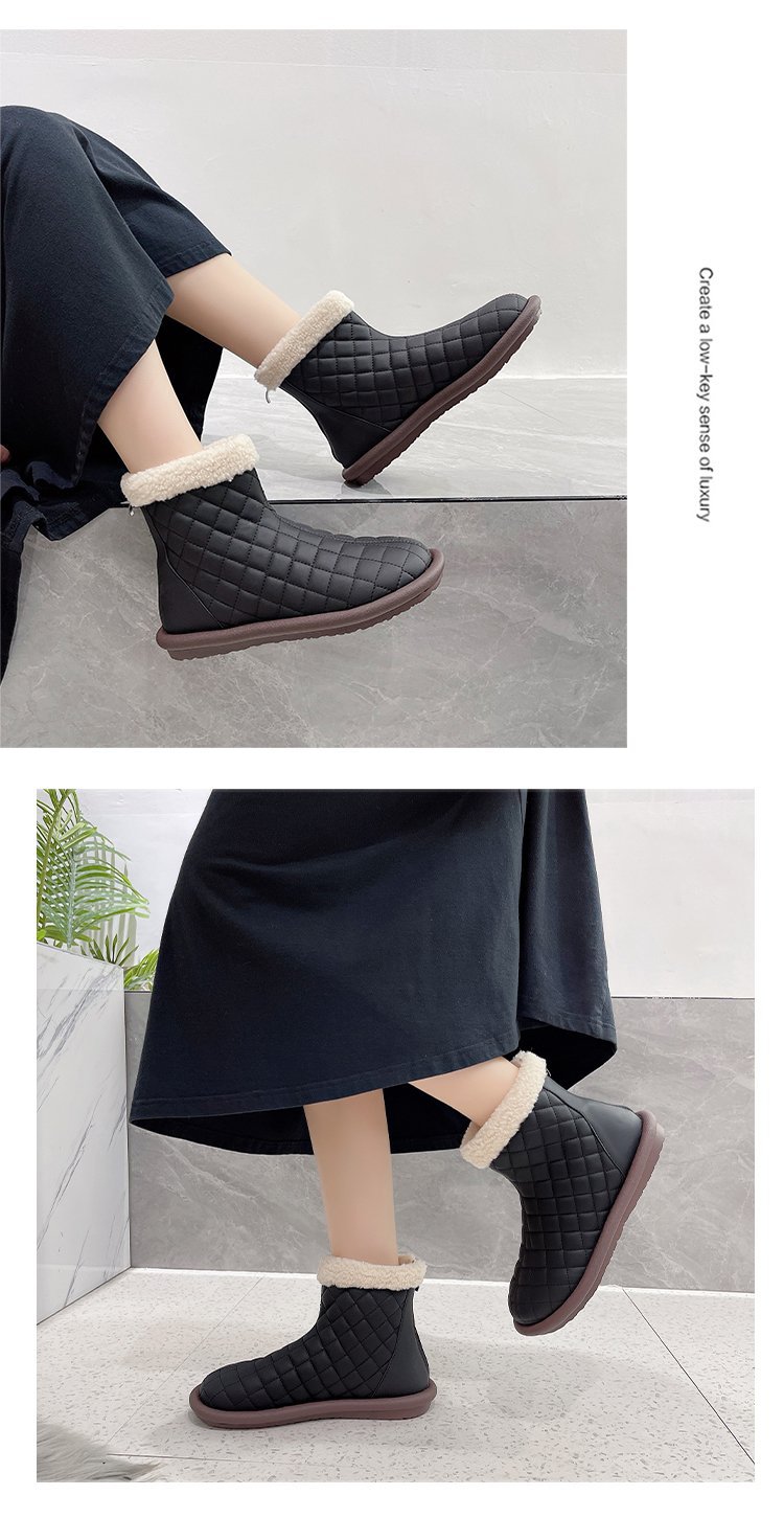 2023 Inverno nuove scarpe versatili in cotone Stivali da neve a canna corta in morbida pelle per donna_voghion.com