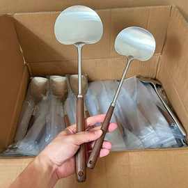 网红不锈钢贵州铲仿胡桃木蘑菇铲炒铲煎铲饭店加长柄炒勺烹饪勺铲