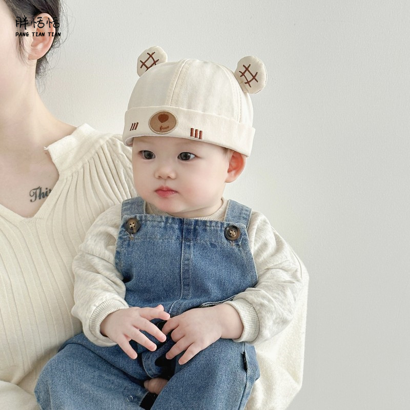 Sombrero para bebés primavera y otoño estilo coreano lindo oso algodón sombrero de primavera delgado bebé sombrero de piel de melón universal