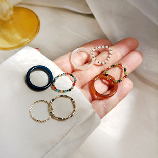 Ретро комплект, модное дизайнерское кольцо, браслет из бисера, простой и элегантный дизайн, 4 предмета, тренд сезона, на указательный палец