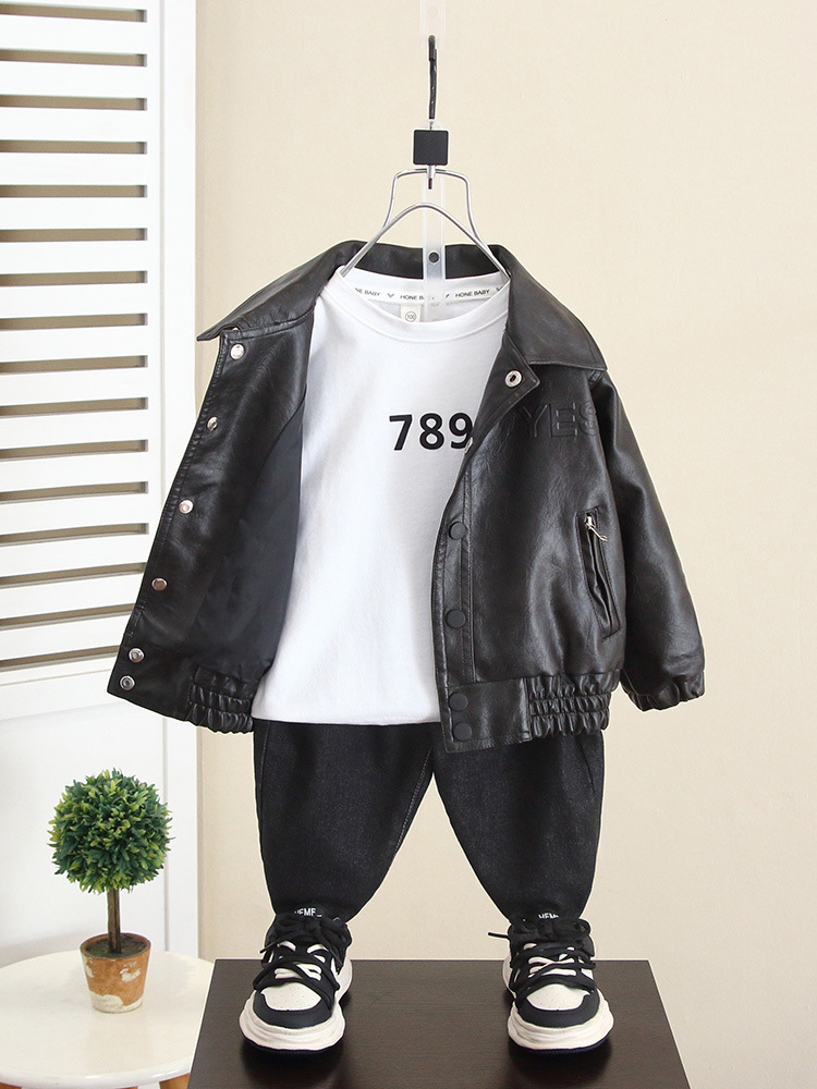 5964 Chaqueta de niño Chaqueta de cuero de estilo occidental para bebé de otoño 2025 Nuevo estilo Chaqueta de primavera y otoño para niños image 4