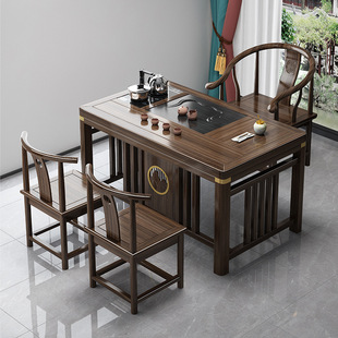 Solid wood tea table full set of simplicity Kung Fu tea table integrated roasted water bubble tea table living room living room new Chinese table and chair combination set