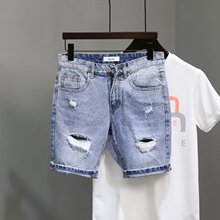 夏季时尚牛仔短裤男薄款韩版破洞五分裤弹力潮流潮牌厂家批发牛仔