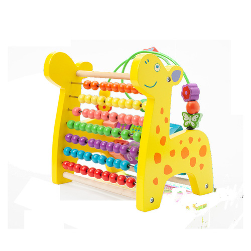 Wooden cartoon animals, fruits, beads, children's early education educational building blocks, baby hand-eye coordination exercise educational toys