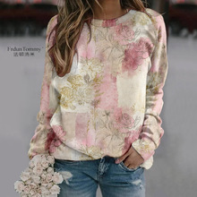 跨境外贸秋冬季亚马逊新款花卉3D印花圆领上衣宽松落肩插肩卫衣