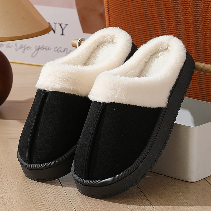 thumbnail image 1 of Zapatillas peludas de suela gruesa para mujer, pantuflas de algodón con puntera cálida y suela gruesa para ventana exterior, otoño e invierno, 1 of 5