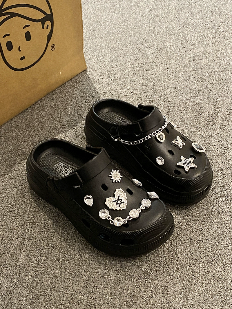 Non‑slip deodorized platform sandals, lightweight clogs with butterfly charms, sizes 36–41