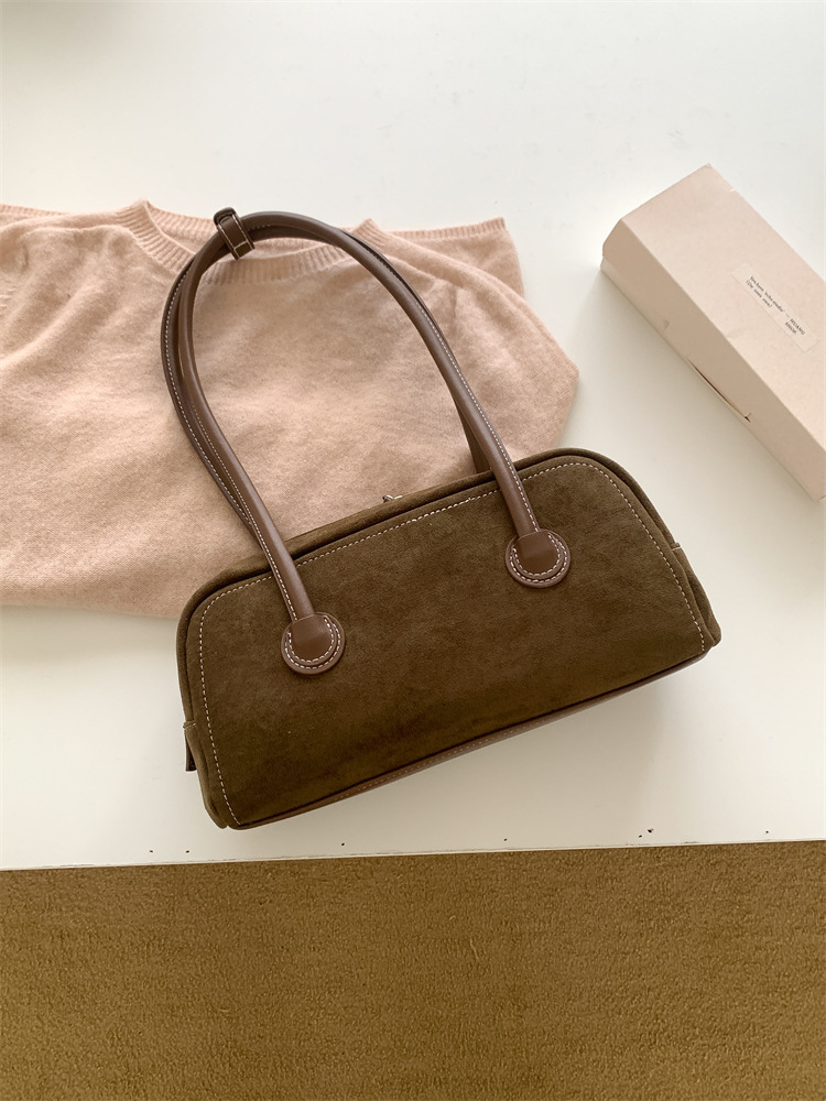 2025 New Suede Baguette Bag Minimalist Luxury Underarm Bag Shoulder Bag Fashion Versatile Women's Bag - Thumbnail 6