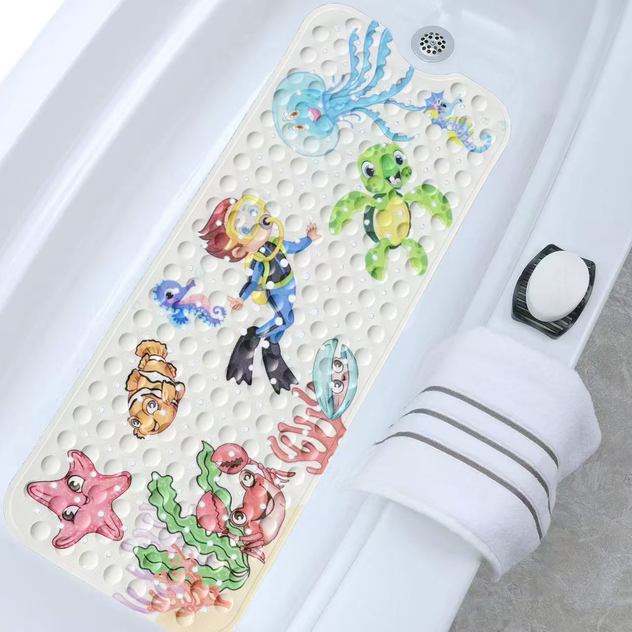 Alfombrilla antideslizante para baño con diseño de océano de dibujos animados para niños de Amazon, alfombrilla antideslizante para piscina, baño, alfombrilla antideslizante