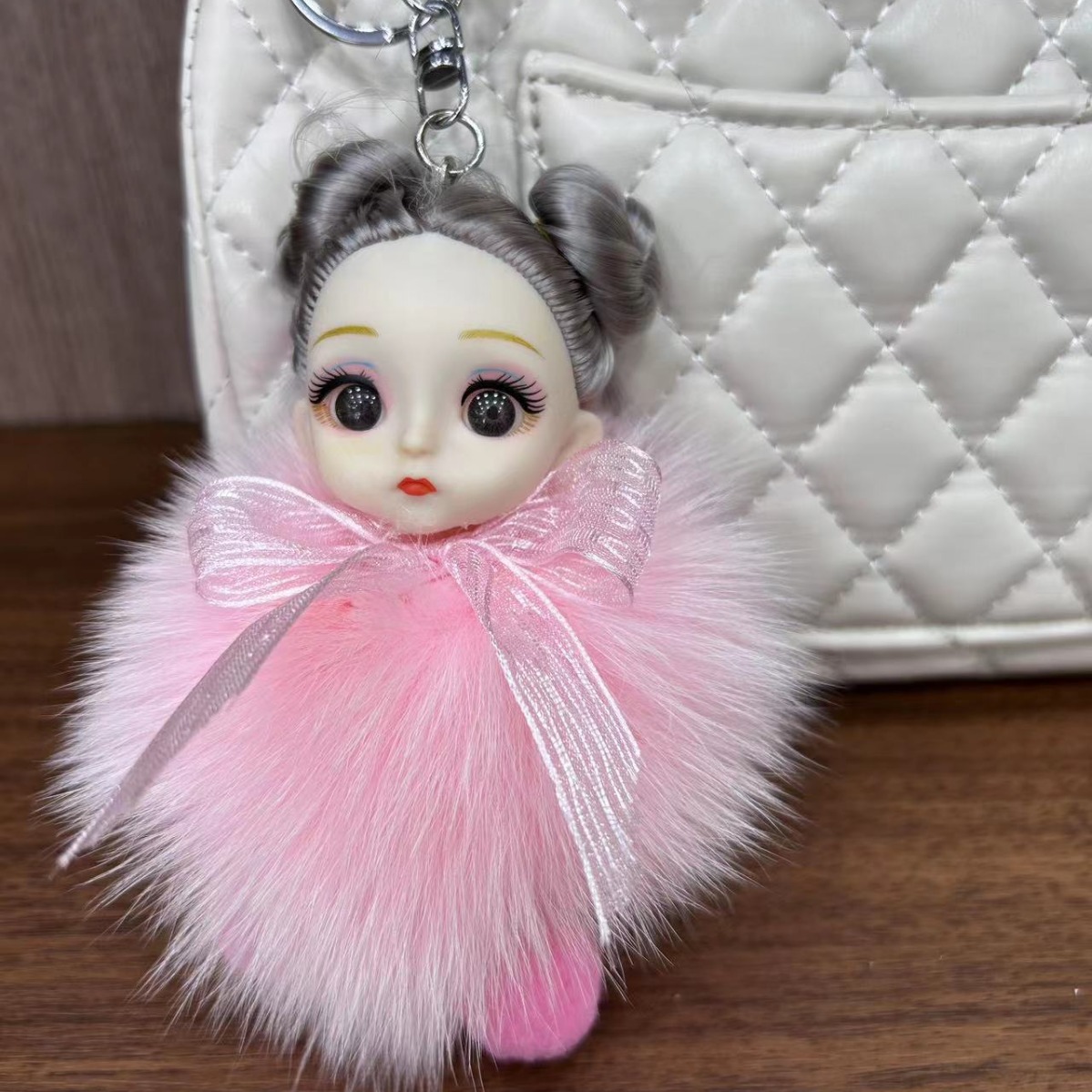 Muñeca de pelo de zorro verdadero llavero de automóvil colgante lindo muñeca peluche bolso colgante regalo pareja