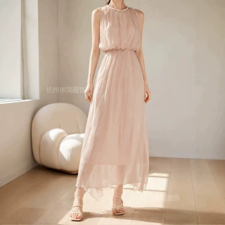求简~2026真丝度假连衣裙女高端精致小众设计感气质桑蚕丝长裙