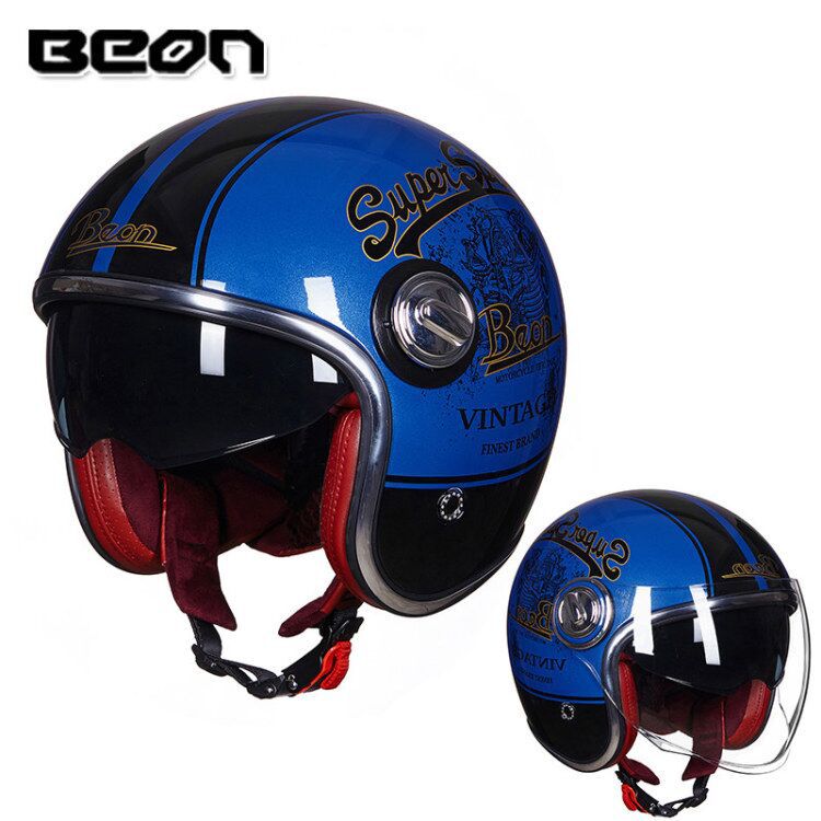 BEON casco vintage de los hombres y las mujeres de cuatro estaciones de la motocicleta Harley medio casco lente doble coche eléctrico casco verano protección solar