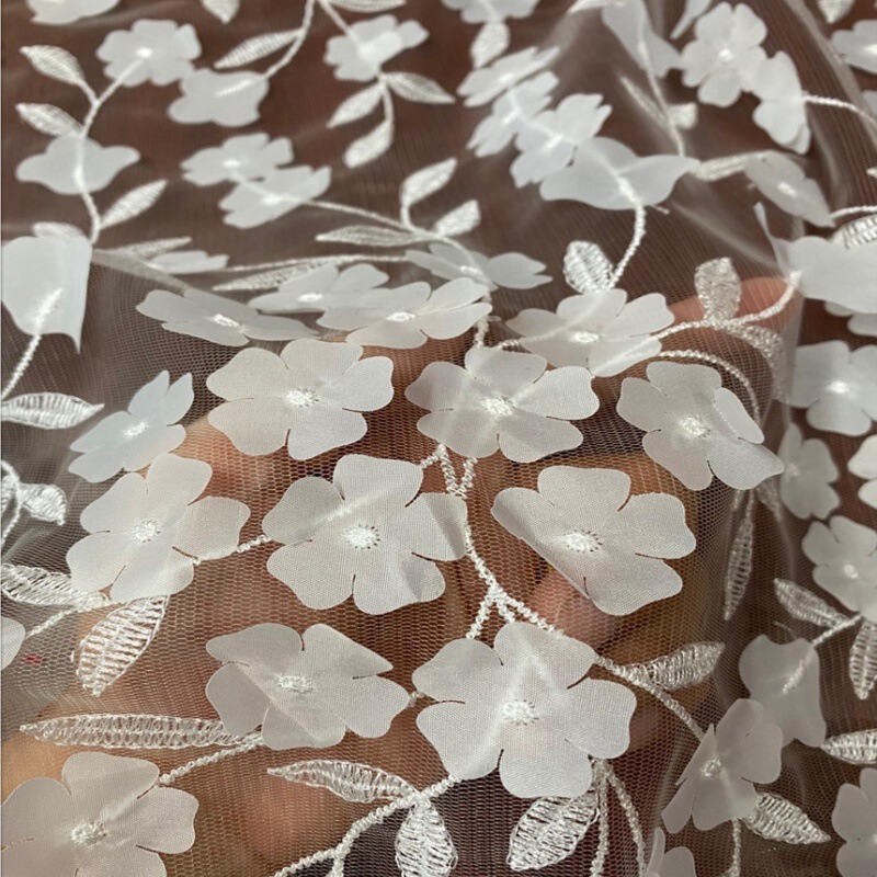 Direct Sale Polyester Three-Dimensional Applique Mesh Embroidery Lace Water-Soluble Trim Women's Dress Backpack Handbag Fabric