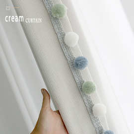 加厚雪尼尔窗帘布成品奶油白可爱男孩蓝色窗帘厚简约卧室客厅飘窗