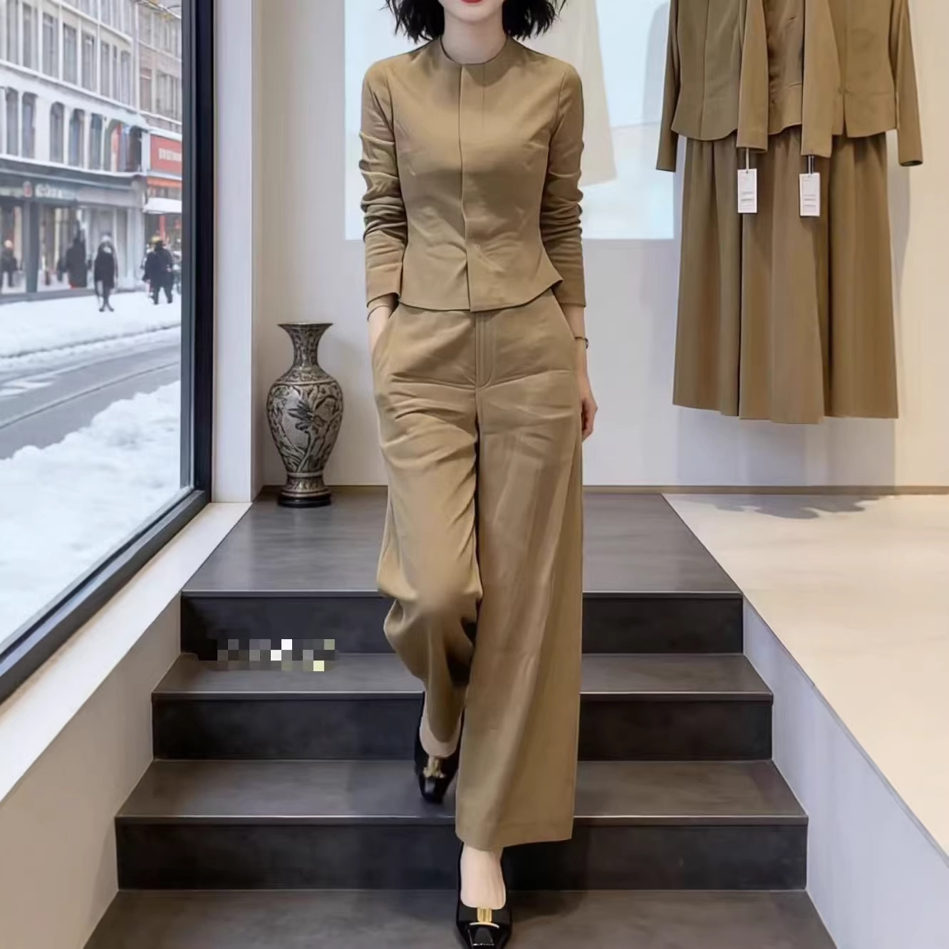 82607新大爱美依缘2026早春新款时尚简约气质长袖上衣阔腿裤女潮