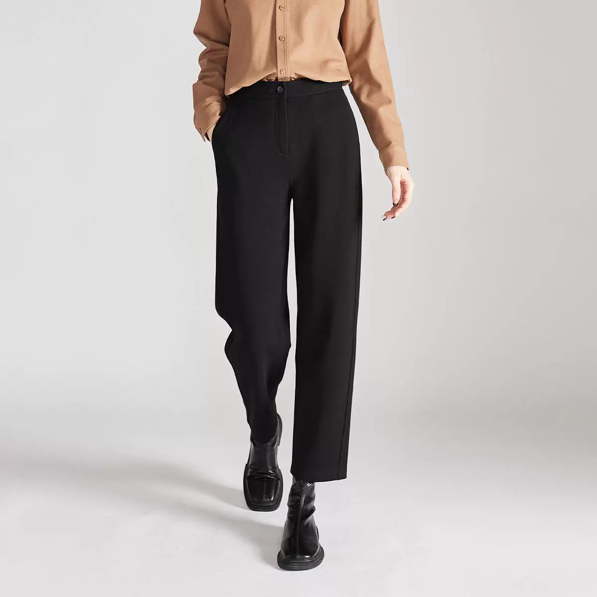 Sofsier толстые теплые Укороченные прямые брюки 2023 Зимние новые модные повседневные брюки с высокой талией женские черные