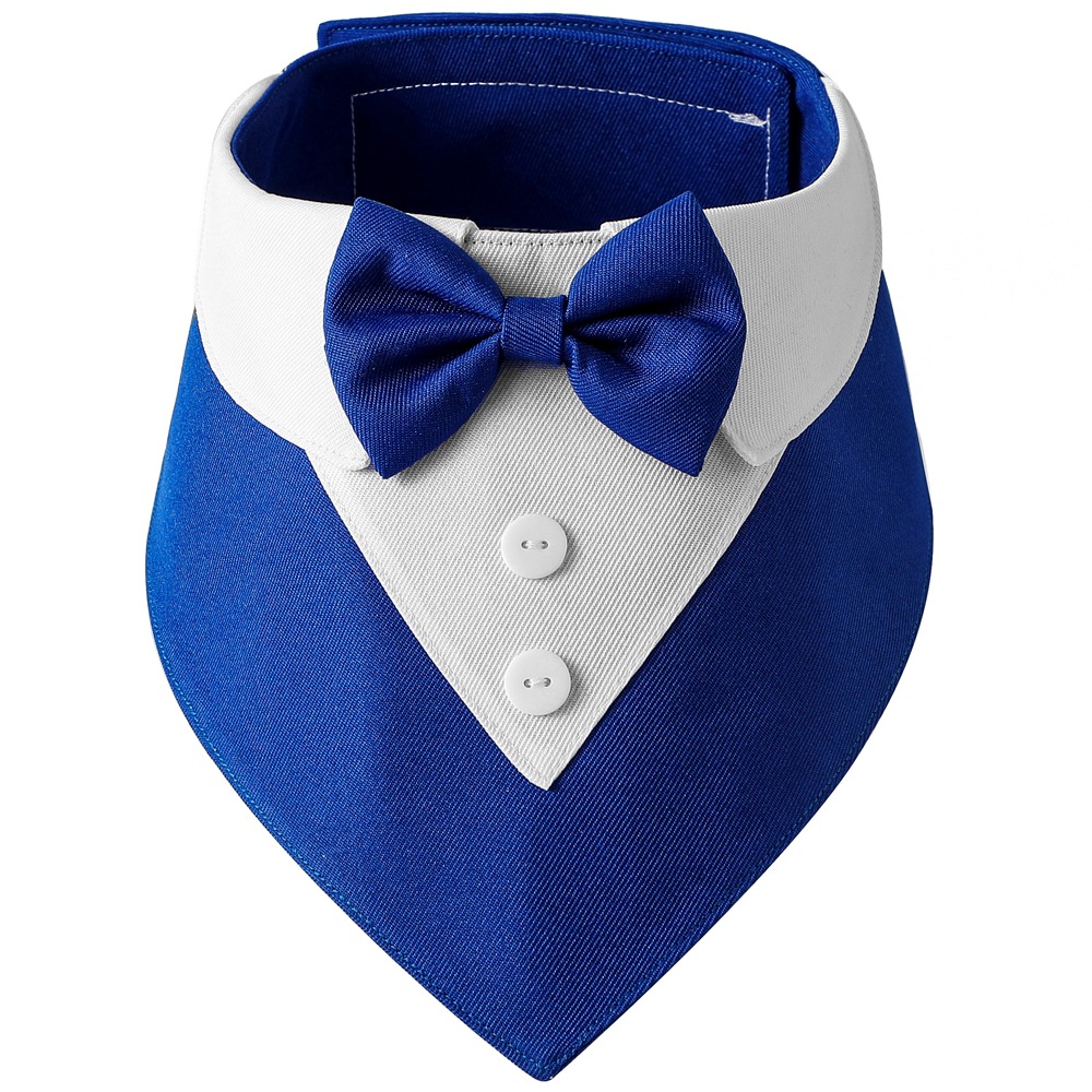 Fábrica en stock transfronteriza nuevo guapo estilo británico traje de boda mascota saliva toalla Velcro perro toalla triángulo
