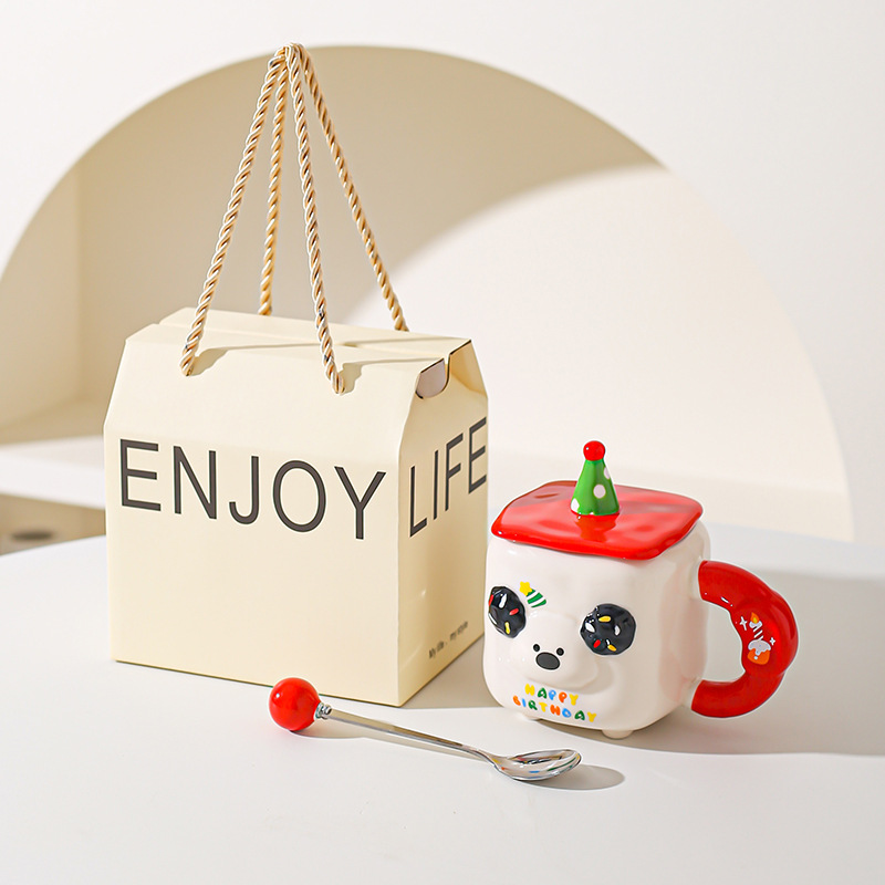 Caricatura encantadora, taza de animales, regalo de cumpleaños, taza de cerámica, taza de desayuno de leche casera