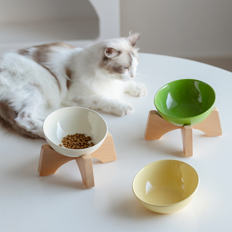 高颜值猫碗陶瓷宠物猫咪饭碗猫粮碗餐具食具小食盆护颈喝水斜口碗|undefined