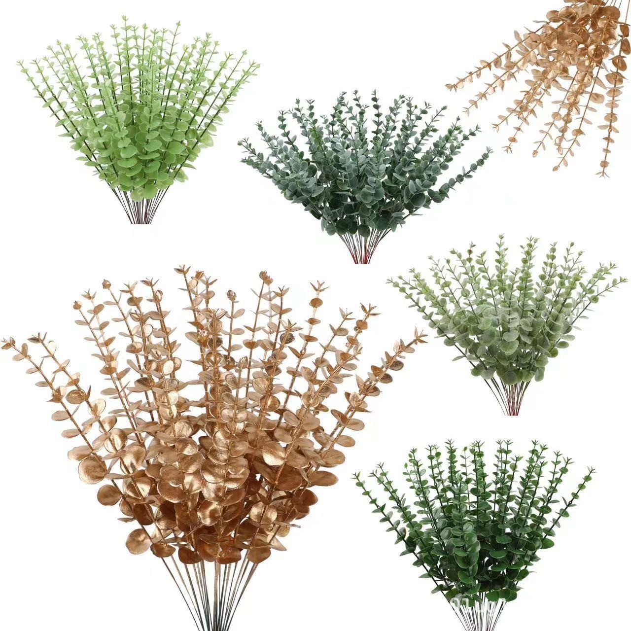 Fake Flowers, Artificial Flowers, Golden Eucalyptus, Oversized Dried Flowers, Plastic Flowers, Home Props, Green Plant Ornaments, Handicrafts Wholesale