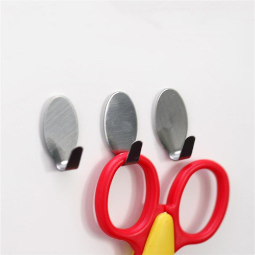 Stainless steel household creative small hook Wall-mounted adhesive hook with backing No punching multi-purpose hanger 6 pieces