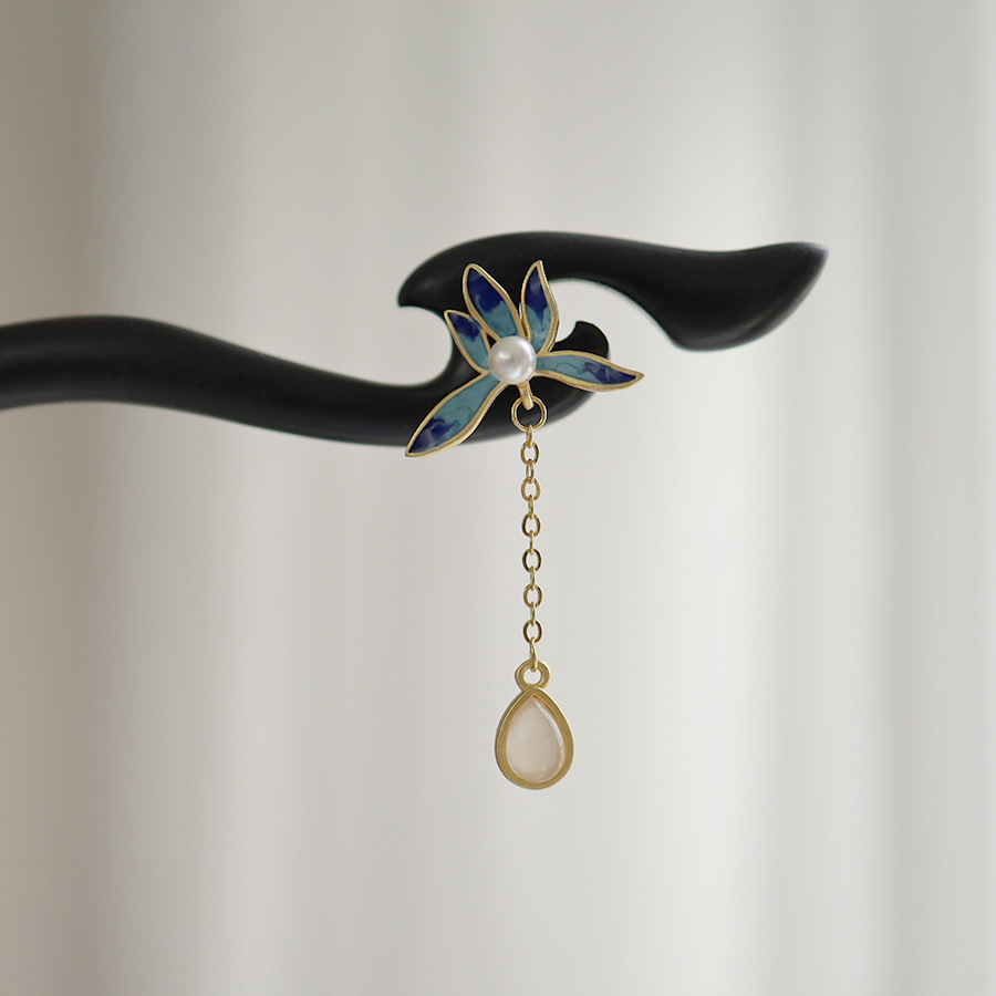 나비 난초 펜던트 머리핀 [천연 흑단]