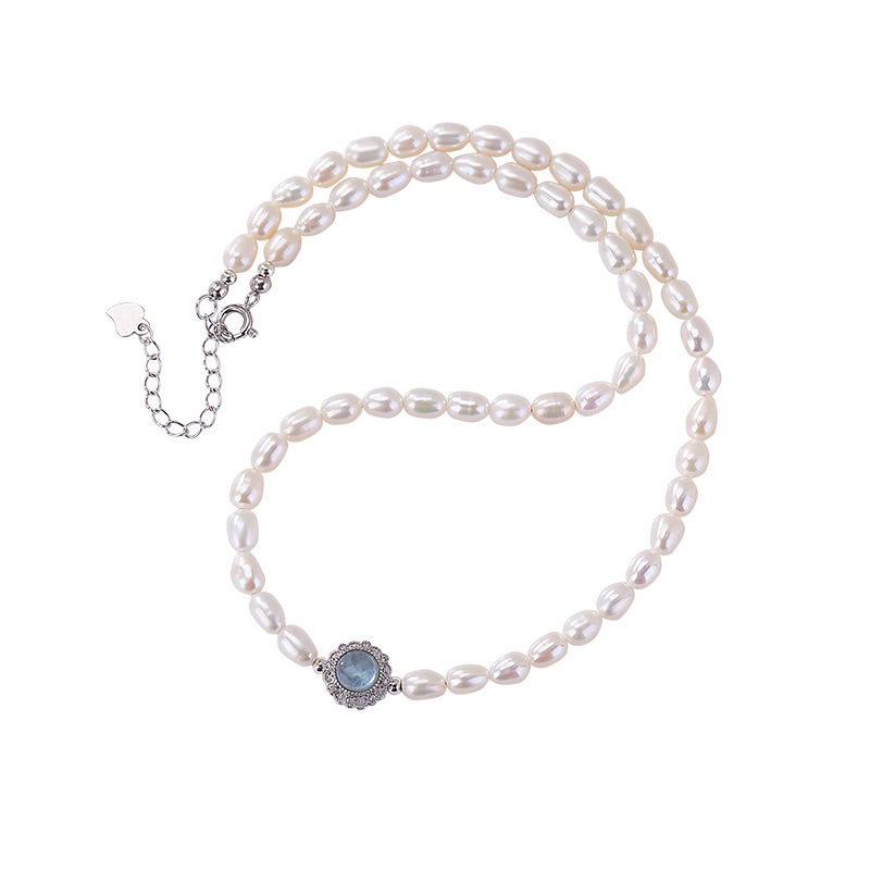 Vòng tay bạc S925 đính ngọc trai nước ngọt thiết kế cung điện gấp đôi — Một chiếc