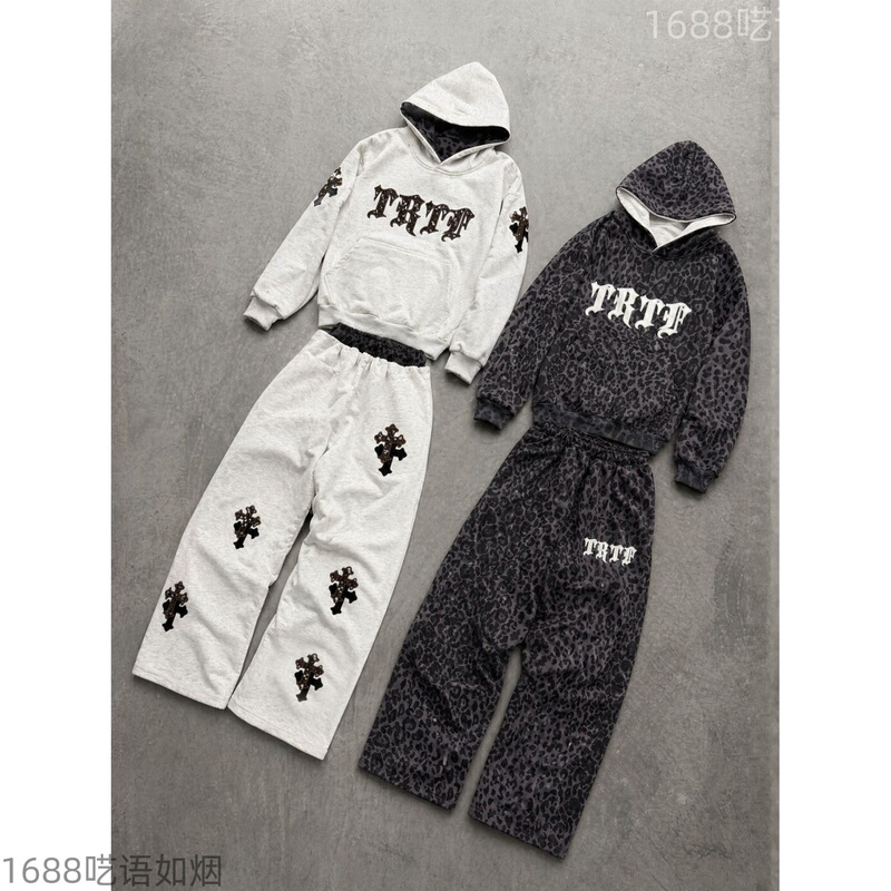 Long-Sleeved Pullover Leopard Print Y2K Loose Reversible Sweatshirt and Sweatpants Set Retro Hoodie Long-Sleeved Pullover Leopard Print Y2K Loose Reversible Sweatshirt and Sweatpants Set Retro Hoodie