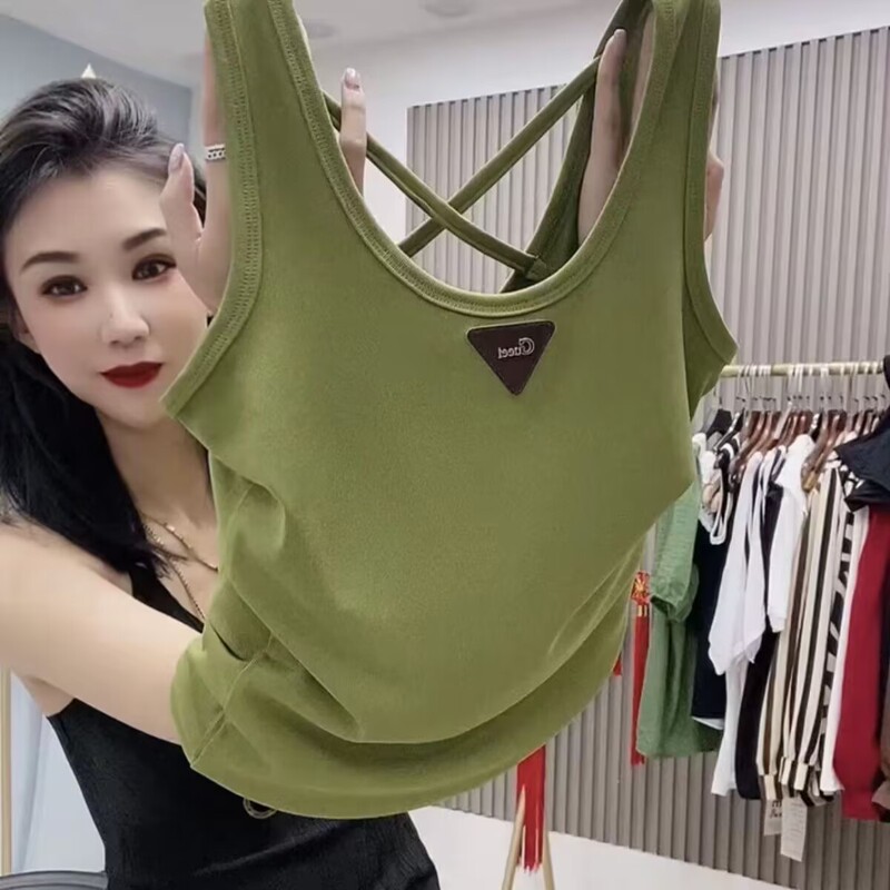 plus size Vest Metal Triangle Label Inner Camisole Vest Slim-fit Outer Wear Sleeveless Pit Strip Top Base Vest All-match