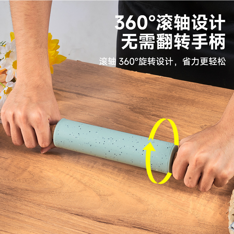 Medium-sized dumpling wrapper flour dough dumplings solid wood handle non-stick household baking roller-style silicone rolling pin