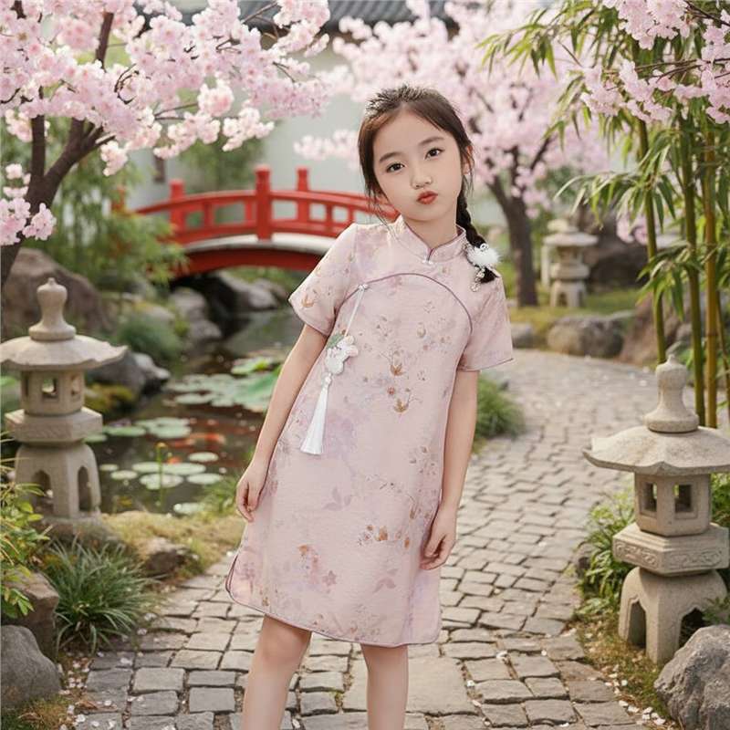 2026 Summer New Chinese Style National Style Qipao Dress for Girls, High-End Hanfu for Young Girls, Ancient Style Children's Dress