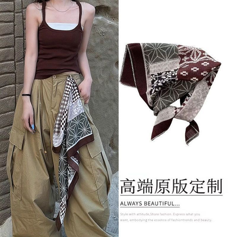 美式复古方巾腰间叠穿屁帘丝巾甜酷辣妹丝巾嘻哈音乐节头巾女多用|undefined