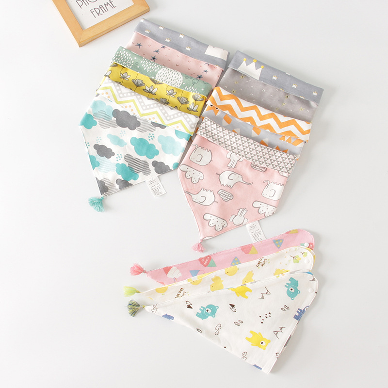 Baby's Spit Towel Class A Pure Cotton Baby's Triangle Towel New Children's Bib Double-Layer Cartoon Buckle Anti-Fouling Bib