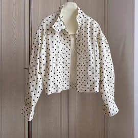 跨境供货法式小众复古波卡尔圆点回潮IG博主休闲工装感夹克薄外套