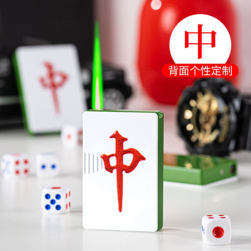 New and unique mahjong inflatable lighter with blue flame, personalized metal creative anti-fashion gift for men
