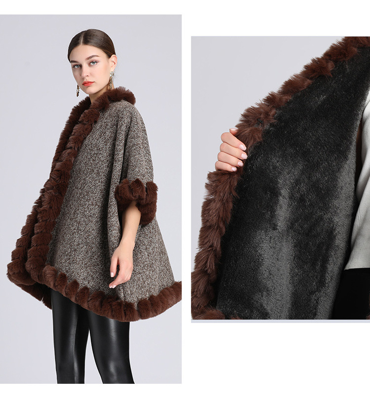 Extra Fleece extra dicker Pelzkragen Umhang locker große Größe Strickjacke Mantel Frau_voghion.com