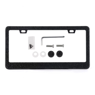 License plate holder/license plate holder Square-Hole Rhinestone Car Decorative License - black
