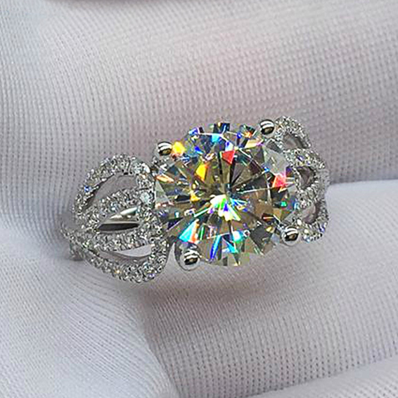 new classic fourclaw full diamond copper zircon proposal wedding ringpicture3