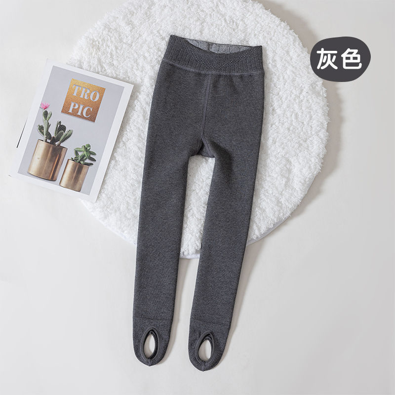 女童打底裤秋冬加绒加厚儿童保暖裤 竖条纹一体绒九分连裤袜批发|undefined