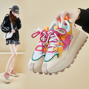 Ins Korean Style New Torre Shoes Women's 2025 Spring Student Sports Running Casual Shoes Thick Sole Increased HL872-1