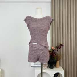 浮云织梦后背绑带针织短袖/美少女长腿针织短裤套装