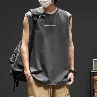 Cotton Waistcoat Men's Summer Fashion Sports Basketball Sleeveless T-Shirt Trendy Printed Loose Sweatshirt for Teenagers