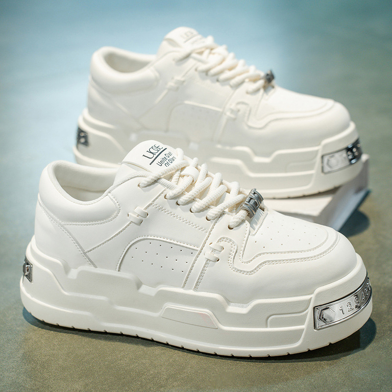 2025 Stylish White Sneakers with Round Toe, Elastic, Versatile for Commuting, Trendy Dad Shoes, Unique and Chic High Street Sports Sneakers