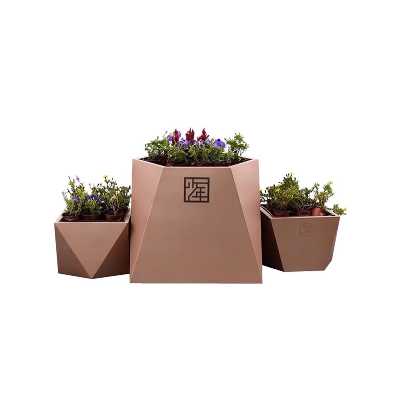 Caja de flores de acero inoxidable al aire libre combinación de cama de flores móvil divisoria de péndulo exterior departamento de ventas valla municipal caja de plantación de tanque de flores