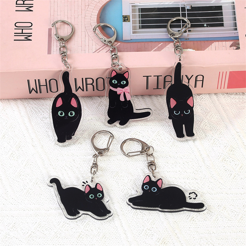 アニメ猫アクリルキーホルダーかわいい黒猫ペンダント国潮タヌキ猫キーホルダーかばんストラップ|undefined