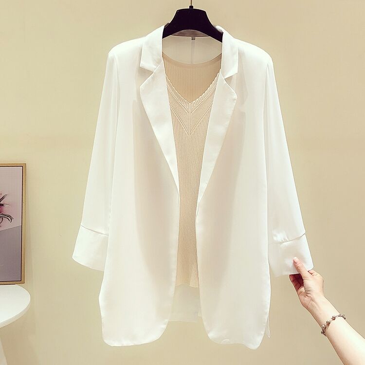 Chiffon small suit jacket women's thin 2022 new summer Korean style white high-grade single suit top sun protection clothing