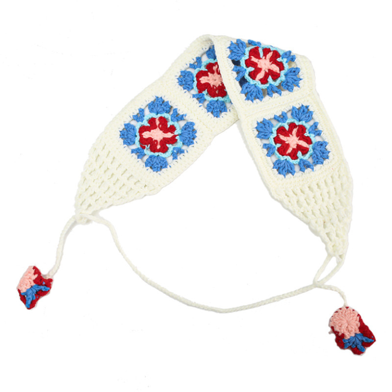 Francia cereza toallas triangulares mujeres primavera y otoño viajes padres-hijos gancho de punto flores hueco pañuelo de arte correa de pelo gorro