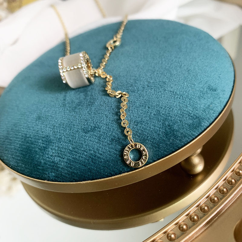 Fashion Opal Letter Pendant Titanium Steel Necklace display picture 4