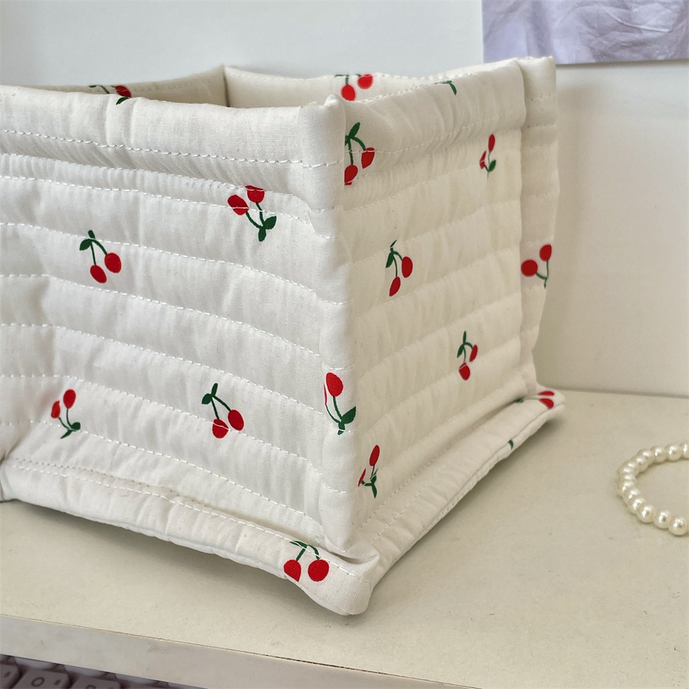 124g Weight Storage Basket Storage & Cleaning 1 Piece Quantity Polyester Material Cherry Pattern Cute Style Cute Cherry Polyester Storage Basket 8