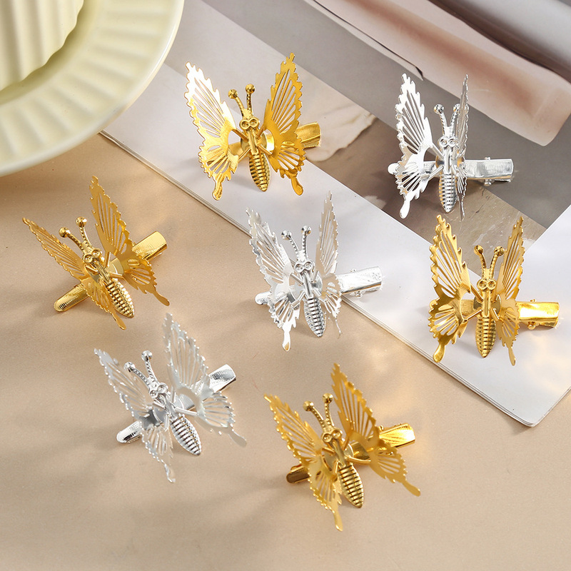2025 New Smart Butterfly Hairpin Design Side Clip Electroplating Advanced Side Clip Metal Clip Niche Han Dynasty Headwear